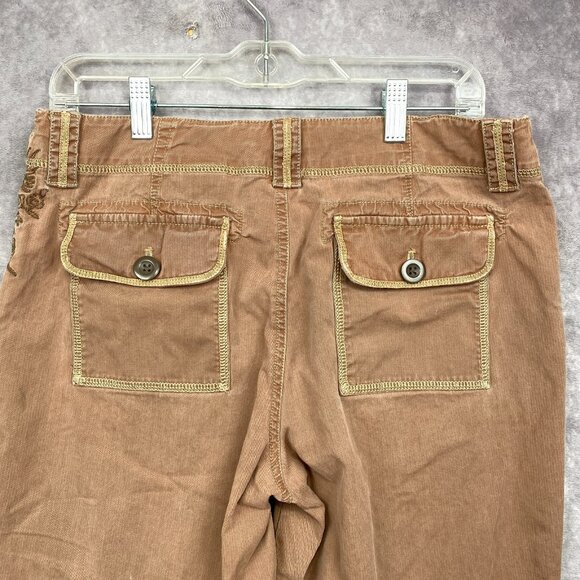 Eddie Bauer Capri Roll-up Pants Womens 8 Floral Embroidery Brown Patch Pockets - Picture 6 of 15